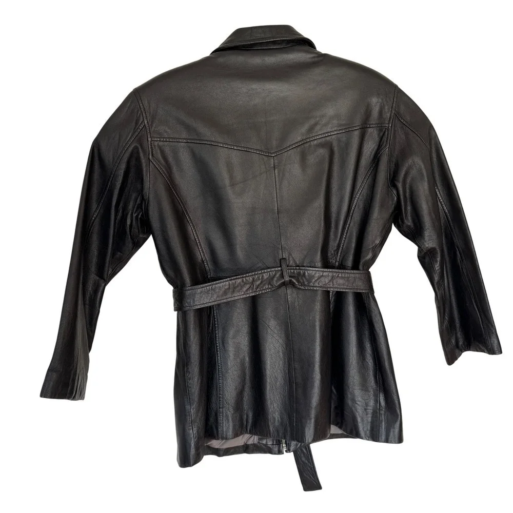 Vintage Leather Belted Jacket Womens Size L Wilsons Pelle Studio Black Full Zip